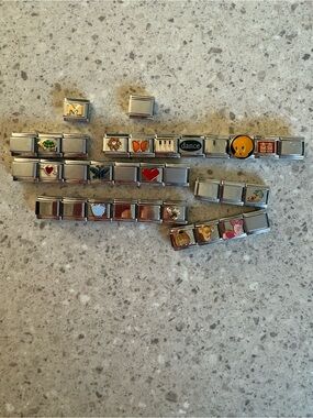 Italian Charm Link Bracelet with Colorful Enamel Charms - Silver
